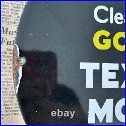 Vintage 1948 Texaco Motor Oil Clean Clear Golden 12 Inch Porcelain Enamel Sign