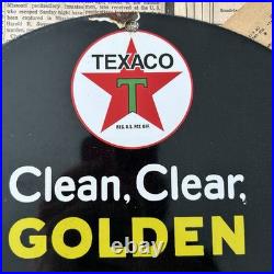 Vintage 1948 Texaco Motor Oil Clean Clear Golden 12 Inch Porcelain Enamel Sign