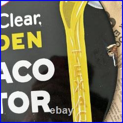 Vintage 1948 Texaco Motor Oil Clean Clear Golden 12 Inch Porcelain Enamel Sign