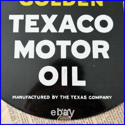 Vintage 1948 Texaco Motor Oil Clean Clear Golden 12 Inch Porcelain Enamel Sign