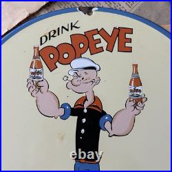 Vintage 1949 Drink Popeye Soda Advertising 12 Inch Porcelain Enamel Sign