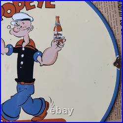 Vintage 1949 Drink Popeye Soda Advertising 12 Inch Porcelain Enamel Sign