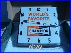Vintage 1950-60s Champion Spark Plugs Advertising Light Up Clock WORKS RARE