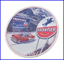 Vintage 1950 Frontier Gasoline Porcelain Enamel Gas & Oil Garage Man Cave Sign