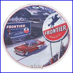 Vintage 1950 Frontier Gasoline Porcelain Enamel Gas & Oil Garage Man Cave Sign