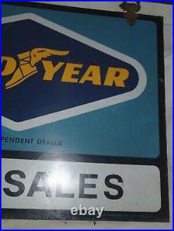 Vintage 1950 Goodyear Tire Sales Hanging Dealership Metal Dbl. Sign Oil Gas Art