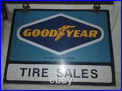 Vintage 1950 Goodyear Tire Sales Hanging Dealership Metal Dbl. Sign Oil Gas Art