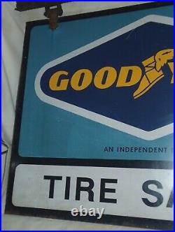 Vintage 1950 Goodyear Tire Sales Hanging Dealership Metal Dbl. Sign Oil Gas Art