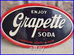 Vintage 1950 Grapette Grape Soda Pop Gas Station 10 x 17Embossed Metal Sign