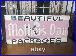 Vintage 1950 Mothers Day Wooden Advertising Sign Dbl Sided Original Folk Art