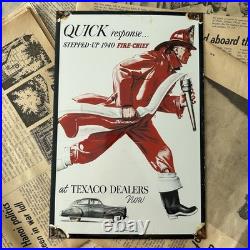 Vintage 1950 Texaco Fire Chief Gasoline Dealer 8x12 Inches Porcelain Enamel Sign