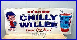 Vintage 1950's Advertising Chilly Willee Fruit Ice Drink Paper Sign! So Rare