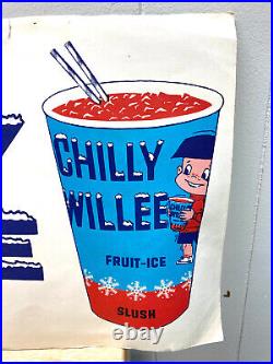 Vintage 1950's Advertising Chilly Willee Fruit Ice Drink Paper Sign! So Rare