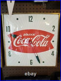 Vintage 1950's Coca-cola Fishtail Pam Advertising Clock Sign