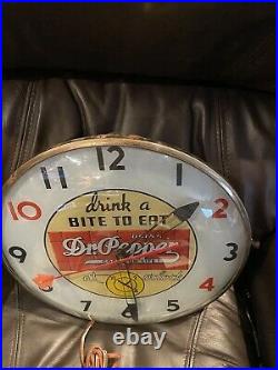 Vintage 1950's Dr Pepper Soda Pop Gas Station 15 Lighted Clock Sign WORKS