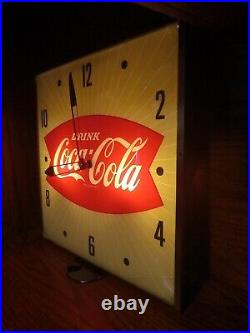 Vintage 1950's Drink Coca Cola Fishtail Red Bubble Clock Lighted Sign PAM Coke