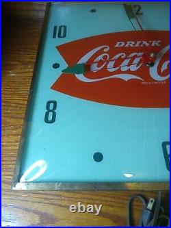 Vintage 1950's Drink Coca Cola Fishtail Red Bubble Clock Lighted Sign PAM Coke