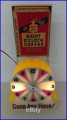 Vintage 1950's Eight O'clock Coffee Lighted Motion Sign Very Neat Unusual HTF
