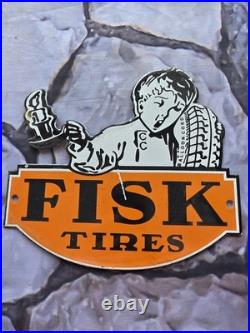 Vintage 1950's Fisk Tires Boy Porcelain Sign