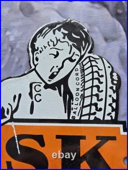 Vintage 1950's Fisk Tires Boy Porcelain Sign