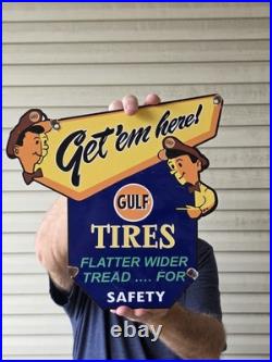 Vintage 1950's Gulf Tires Porcelain Sign 12 X 12