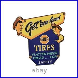 Vintage 1950's Gulf Tires Porcelain Sign 12 X 12