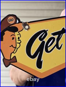 Vintage 1950's Gulf Tires Porcelain Sign 12 X 12