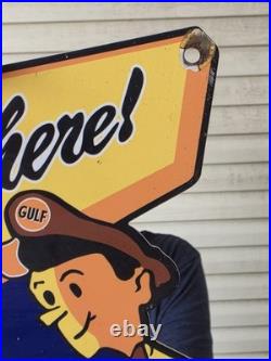 Vintage 1950's Gulf Tires Porcelain Sign 12 X 12