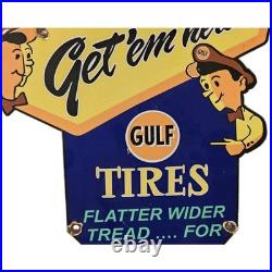 Vintage 1950's Gulf Tires Porcelain Sign 12 X 12