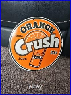 Vintage 1950's Orange Crush 33 Cents Porcelain Gas Station Soda Sign, Coke