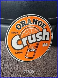 Vintage 1950's Orange Crush 33 Cents Porcelain Gas Station Soda Sign, Coke