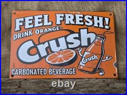 Vintage 1950's Orange Crush Feel Fresh Porcelain Gas Station Soda Sign 12x 8