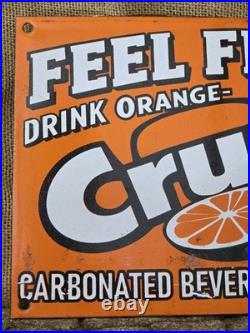 Vintage 1950's Orange Crush Feel Fresh Porcelain Gas Station Soda Sign 12x 8