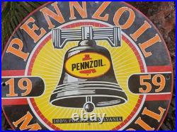 Vintage 1950's Pennzoil Motor Oil Gasoline Porcelain Sign 12