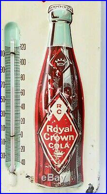 Vintage 1950's RC Royal Crown Cola Embossed Metal Sign with working Thermometer