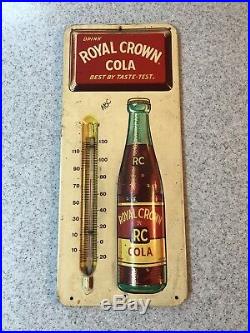 Vintage 1950's RC Royal Crown Cola Soda Pop Embossed Metal Thermometer Sign