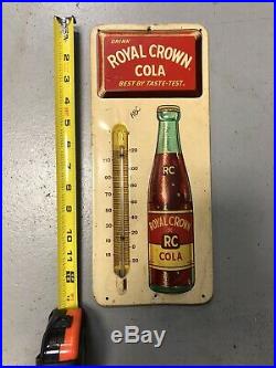 Vintage 1950's RC Royal Crown Cola Soda Pop Embossed Metal Thermometer Sign
