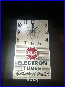 Vintage 1950's RCA Radio Electron Tubes Lighted Dealer Advertising Clock Sign