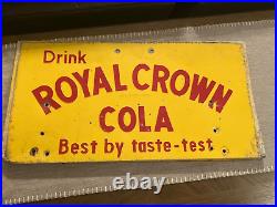 Vintage 1950's ROYAL CROWN COLA Yellow & Red RC Cooler Lid Metal Sign Original