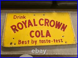 Vintage 1950's ROYAL CROWN COLA Yellow & Red RC Cooler Lid Metal Sign Original