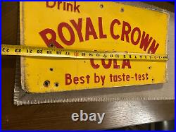 Vintage 1950's ROYAL CROWN COLA Yellow & Red RC Cooler Lid Metal Sign Original