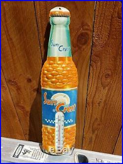 Vintage 1950's SUN CREST Tin Thermometer Bottle Sign ROBERTSON USA Original