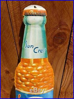 Vintage 1950's SUN CREST Tin Thermometer Bottle Sign ROBERTSON USA Original