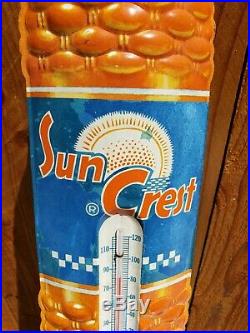 Vintage 1950's SUN CREST Tin Thermometer Bottle Sign ROBERTSON USA Original