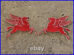 Vintage 1950's Set Pegasus Die-cut Mobiloil Porcelain Sign 11x9 Each
