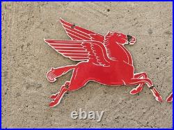 Vintage 1950's Set Pegasus Die-cut Mobiloil Porcelain Sign 11x9 Each