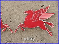Vintage 1950's Set Pegasus Die-cut Mobiloil Porcelain Sign 11x9 Each
