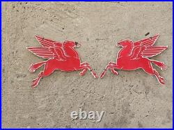 Vintage 1950's Set Pegasus Die-cut Mobiloil Porcelain Sign 11x9 Each