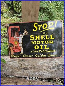 Vintage 1950's Shell Motor Oil Porcelain Gas Station Pump Sign 12 X 8