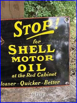 Vintage 1950's Shell Motor Oil Porcelain Gas Station Pump Sign 12 X 8